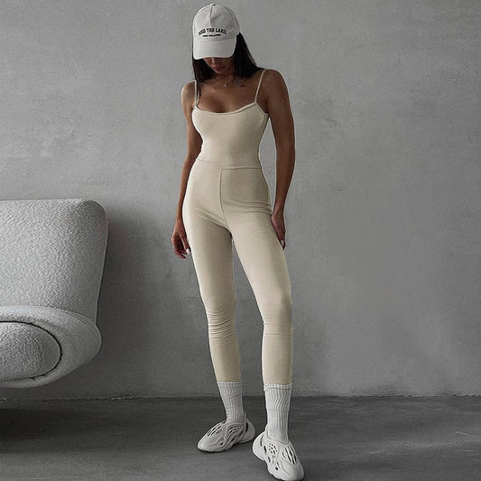 Kroofu Jumpsuits and overalls Simple And Stylish Casual Women's Yoga Jumpsuit, Solid Color Sports Outfit